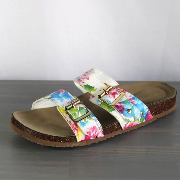 2/$30 Madden Girl Brando Boho Flats Slide‎ Sandals Women Size 8.5 Rainbow Floral - Picture 1 of 5